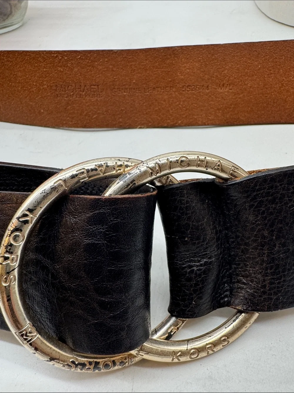 Michael Kors Black Leather Double-Ring Waist Belt